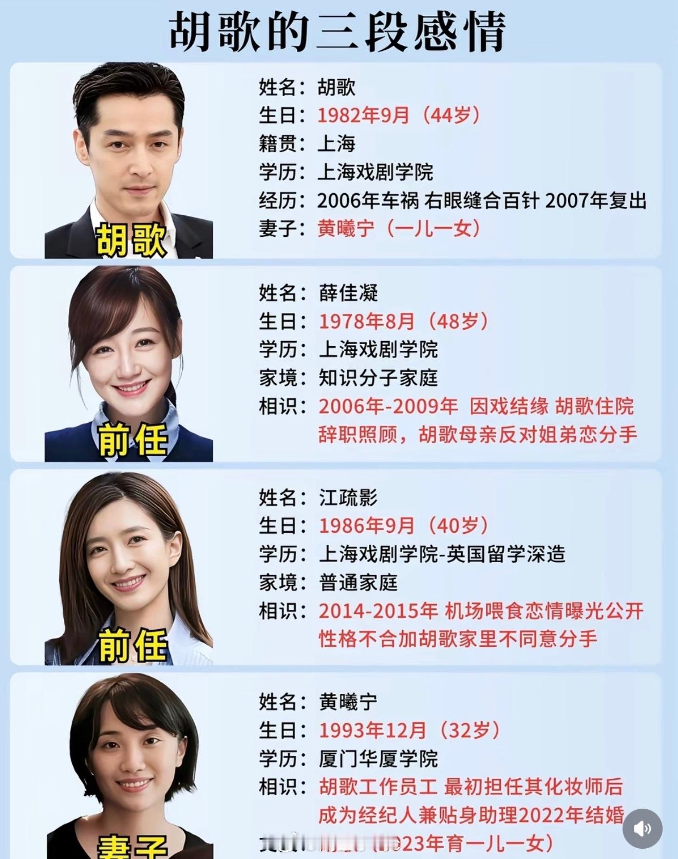 胡歌的三段感情经历 