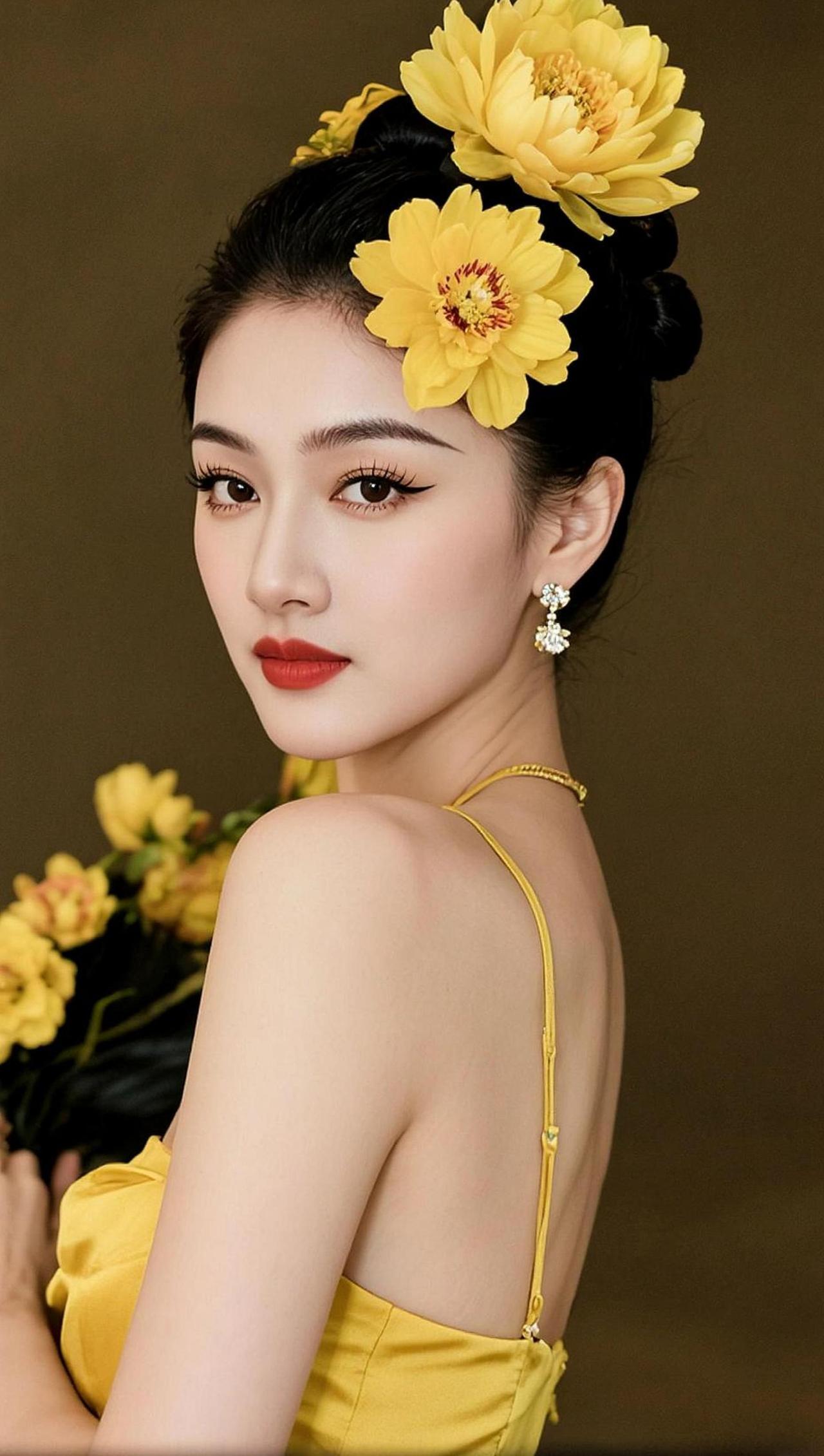 AI牡丹风写真 随变ai随便玩 国风写真 氛围感写真 黄色系穿搭