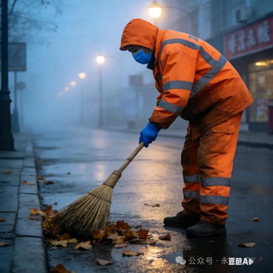 天净沙·清洁工
一人污苦民清，
汗湿衣袂劳形。
只为三餐腹盈。
风尘途冷，
底层