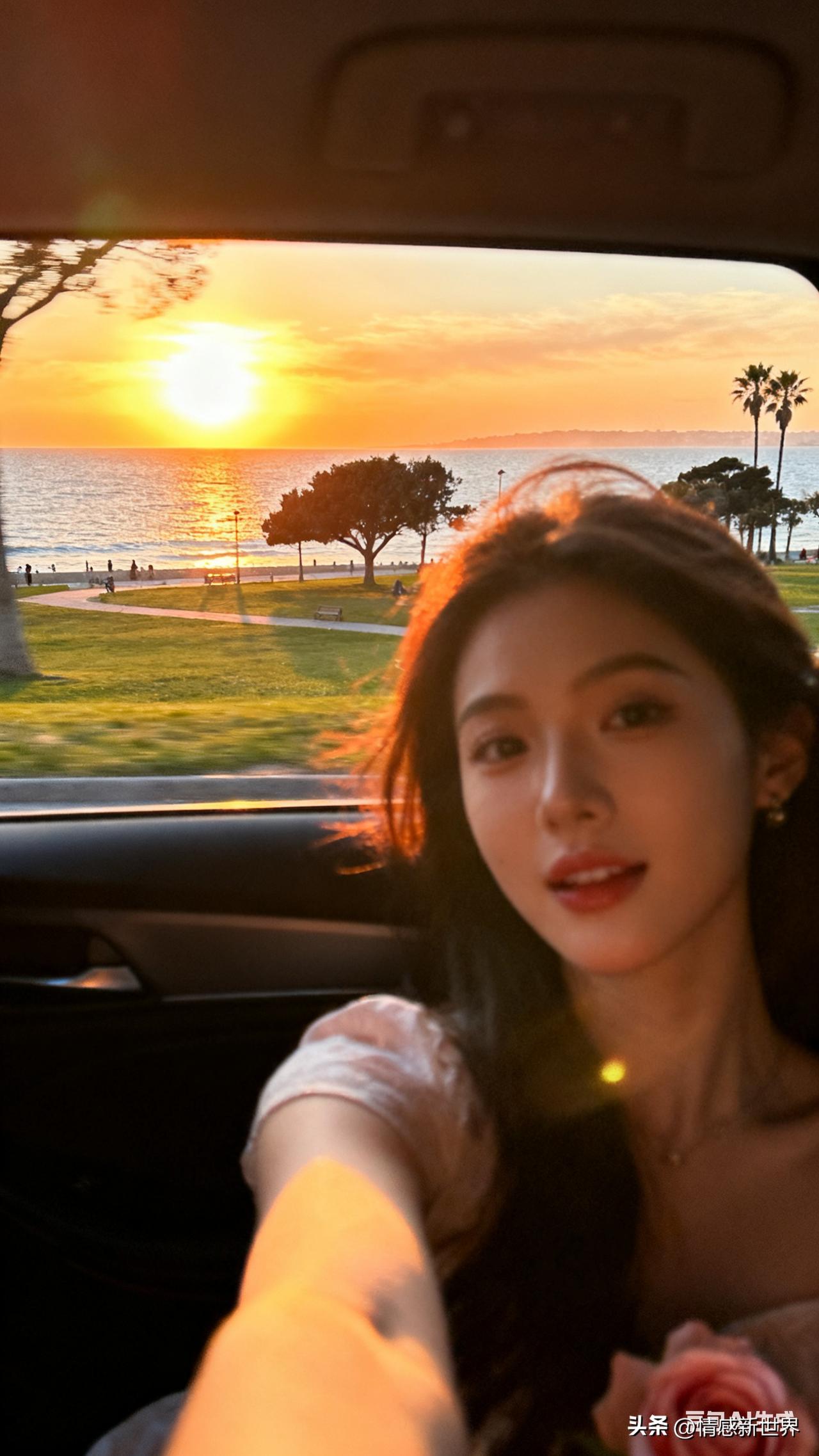 夕阳下的海边漫步，美好时光与你共享海边日落氛围照 日落拍照海边