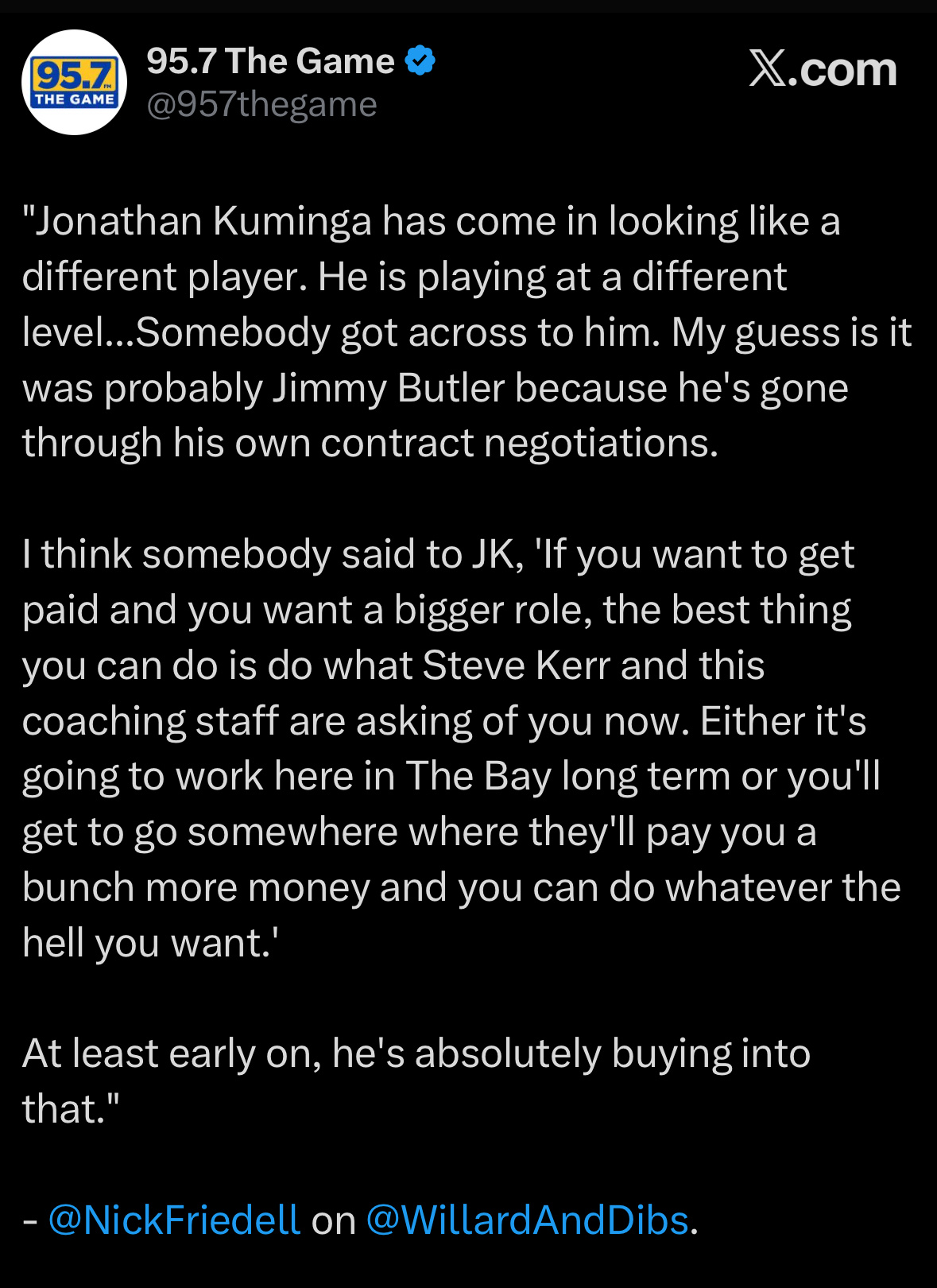 勇记在湾区电台节目谈库明加👇“库明加就像变了一个人似的。他的表现完全不同了……