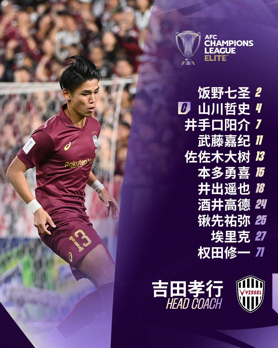 神户胜利船vs成都蓉城 首发名单出炉，还是老样子，问题不大！神户胜利船首发一外援