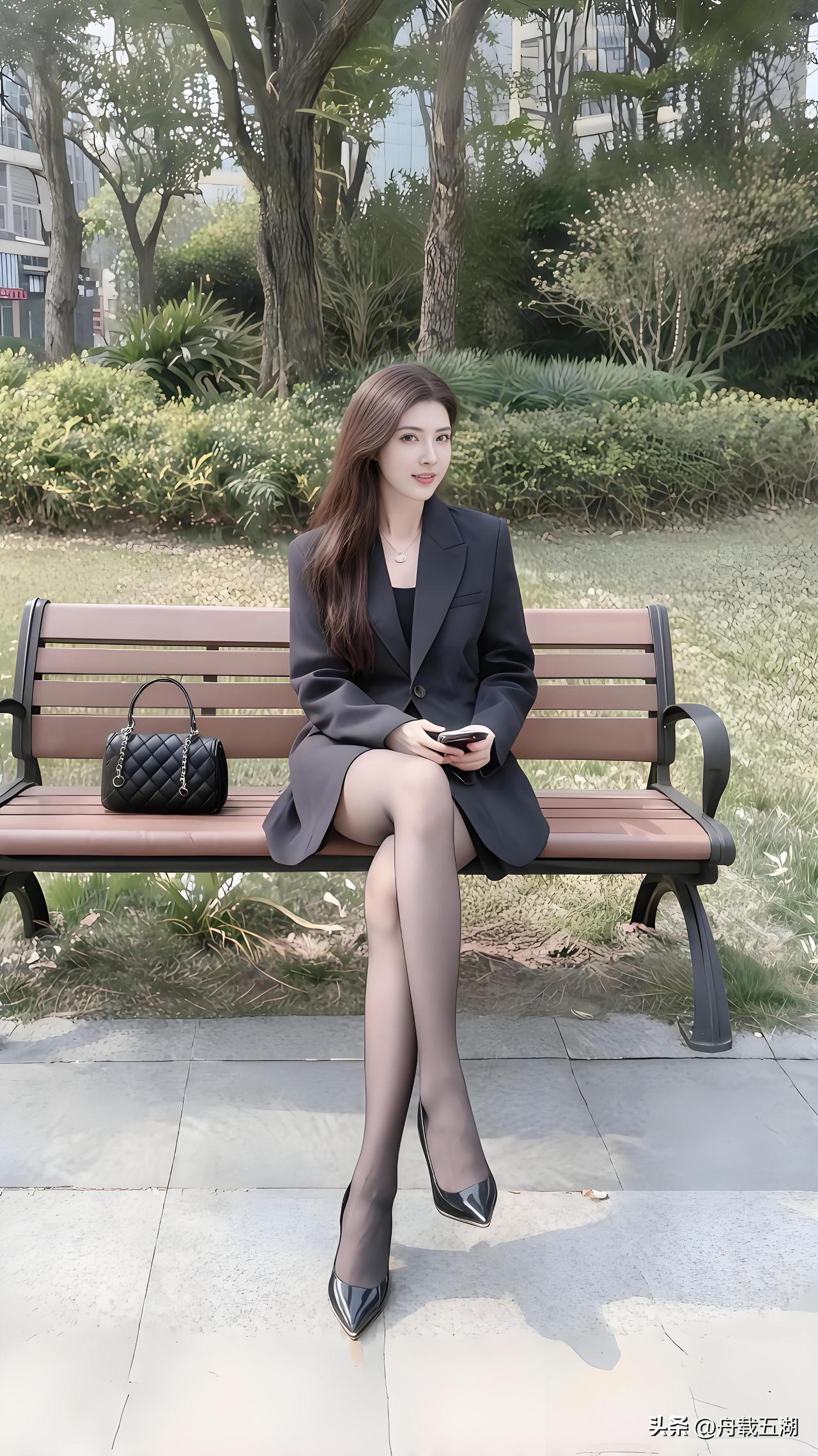 树影在西装上写短诗，
阳光给长椅盖邮戳。
她静坐成帧，
不说话，
却让风都成了旁