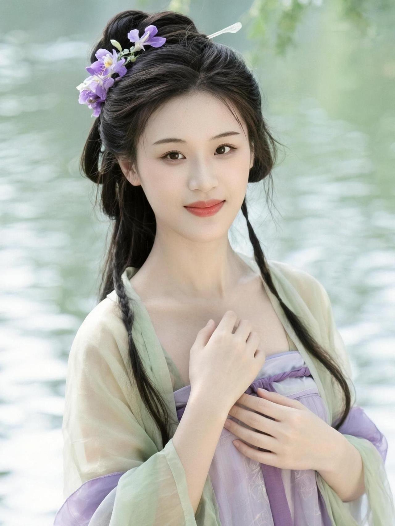 古风妆容如诗如画，仿佛穿越千年时光，诉说着古代女子的柔情与雅致。一袭素衣，点缀着