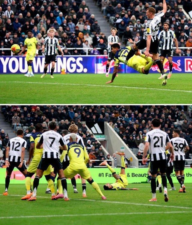 纽卡斯尔联2比2热刺 ✅ 鱼跃冲顶✅ 倒钩射门我们本可以谈论一位世界级前锋的精彩