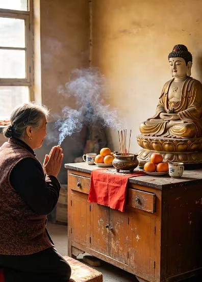 山东青岛一老太太烧香拜佛42年，去年乳腺癌来敲门。她从病里走回家后，邻居还没喘口