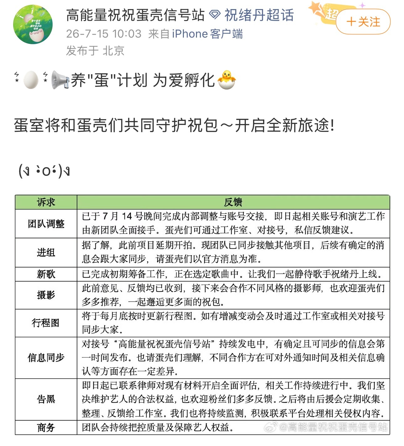 祝绪丹新团队取名蛋室快来瞅！祝绪丹新团队取名蛋室还搞了养蛋计划内娱很少见这种俏皮