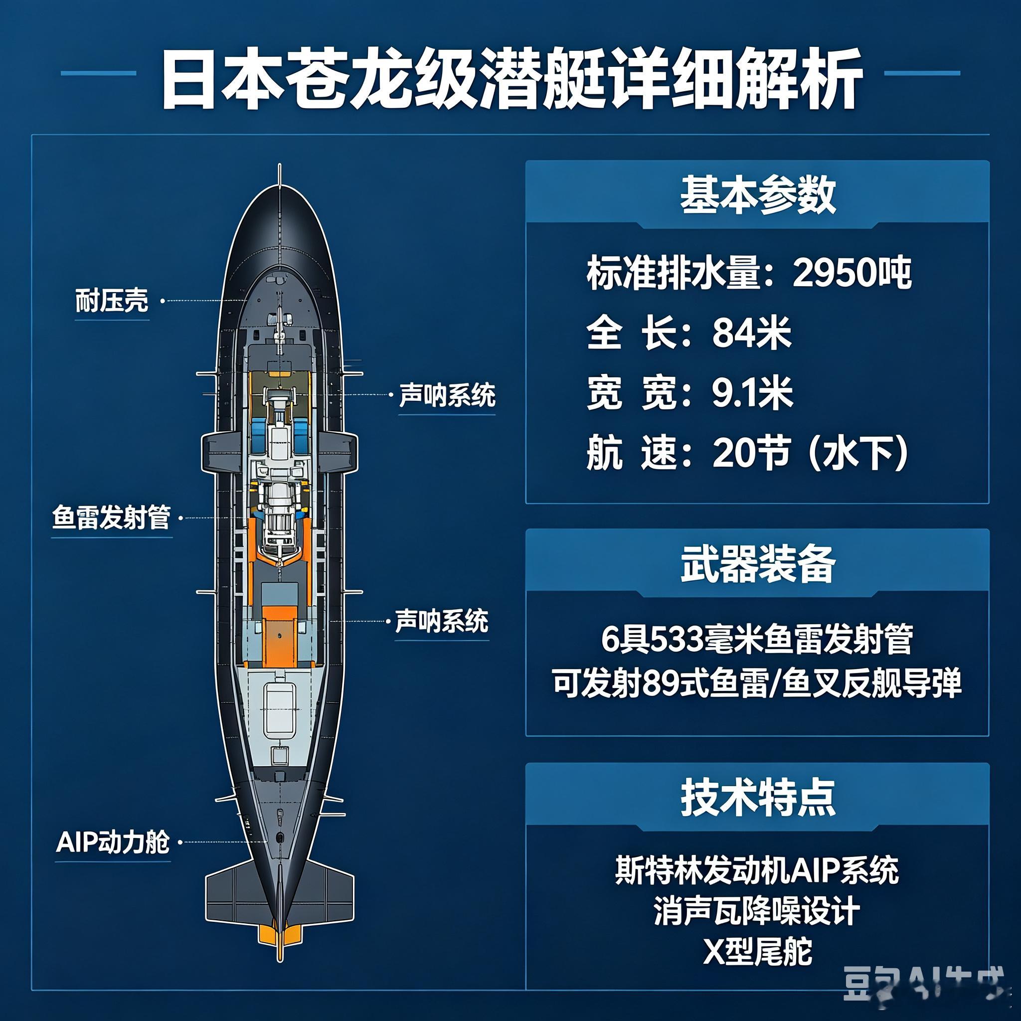 军事ai新视野ai热力追踪 日本苍龙级潜艇。全球武器装备盘点 苍龙级（16SS型