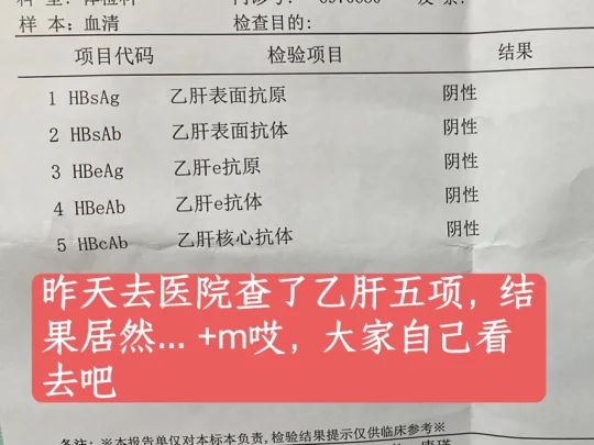 昨天去查乙肝五项 ，结果，大家自己看吧！