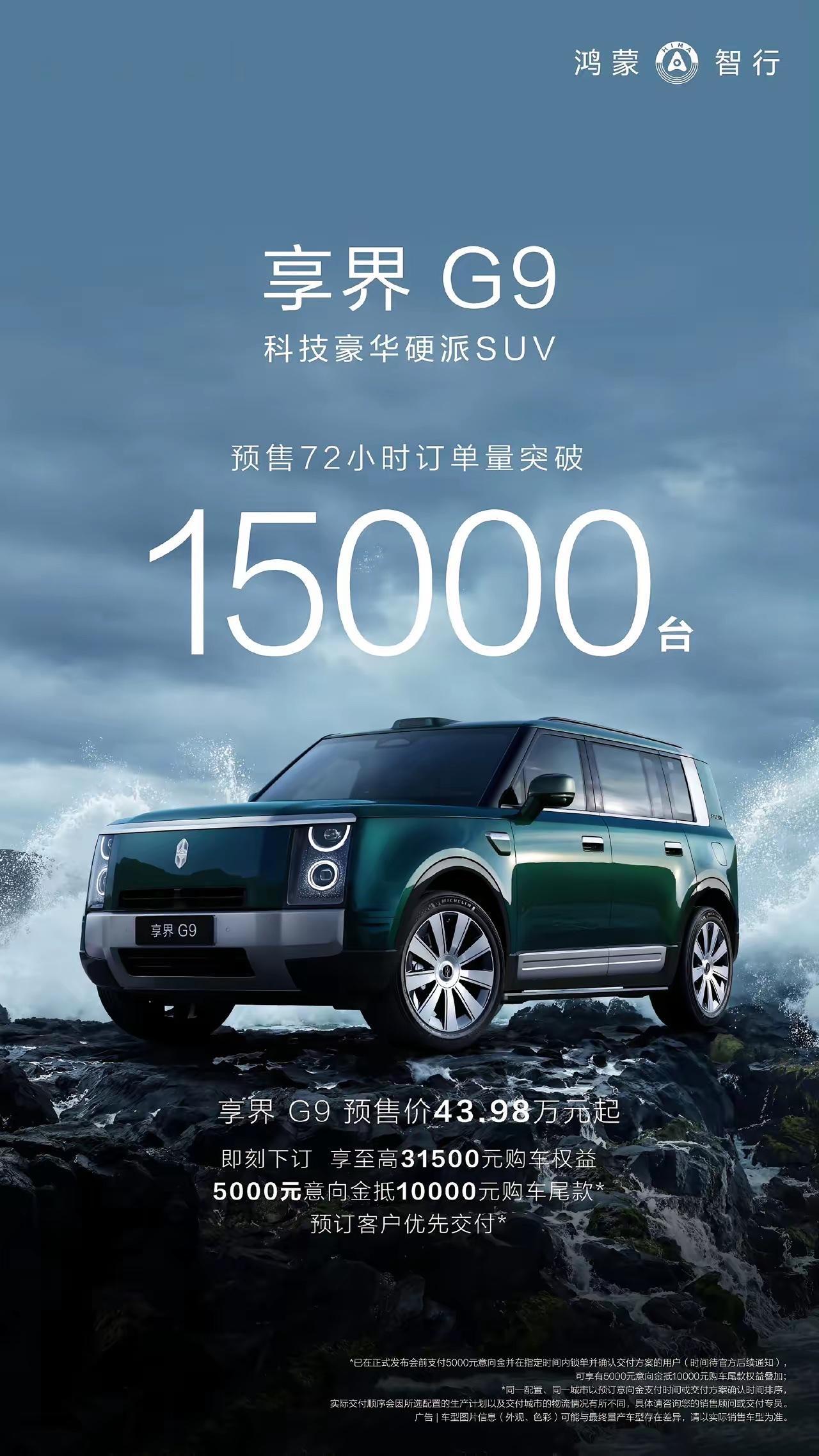 享界G9这下没人会怀疑了吧
73小时预定超15000千台
这个成绩可能没有人能想