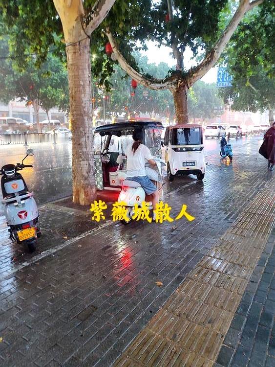 19点30分左右，西工区的天像被人突然拧开了阀门，雨线砸下时，人行道上全是加速的