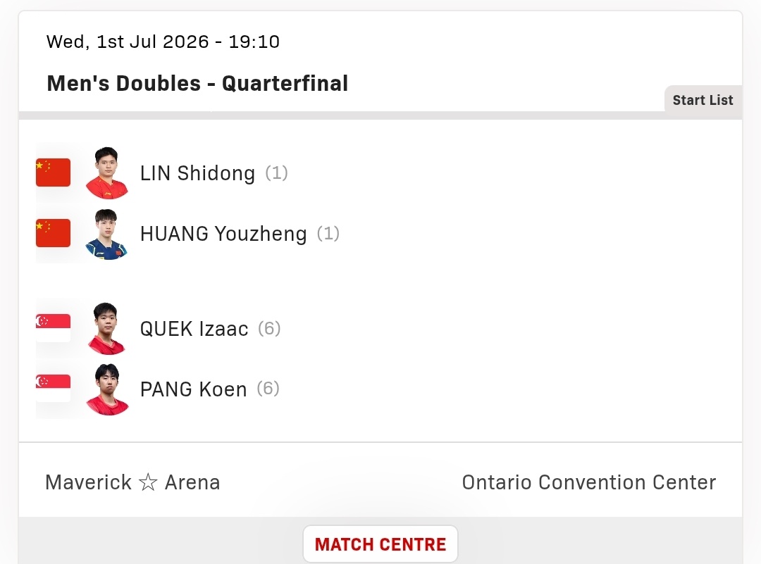 政在这里🆚黄友政 📍WTT美国大满贯🏓赛程信息预告🏓『正赛第四比赛日』?