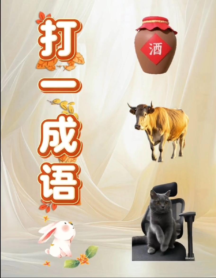 这题离谱到家！酒+牛+猫坐椅子凑成语，我问了7个朋友全错，你是那个聪明人吗？