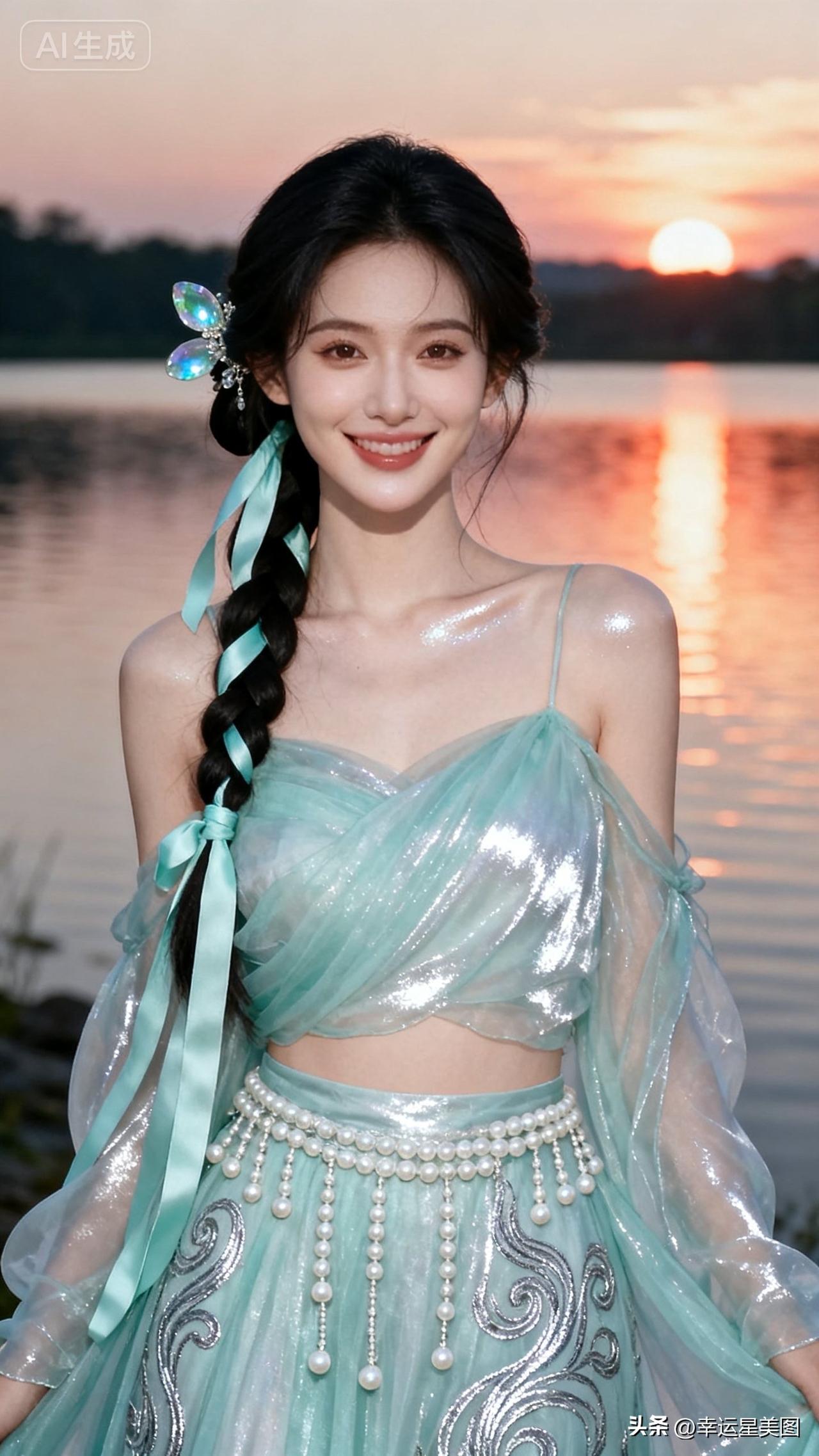 梦幻湖畔仙女风，碧波荡漾，裙摆飘逸，宛如童话中的公主。