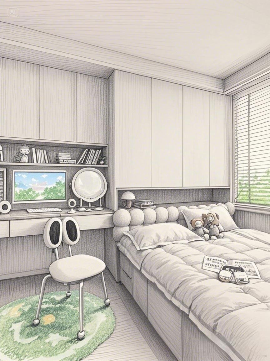 小卧室还是建议做榻榻米房设计，不喜欢榻榻米的可以用排骨架床，简单大气又实用！