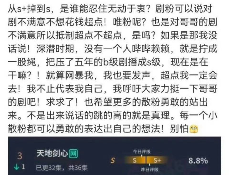 怎么会有剧超点大结局，播放评级从s+降到s ​​​