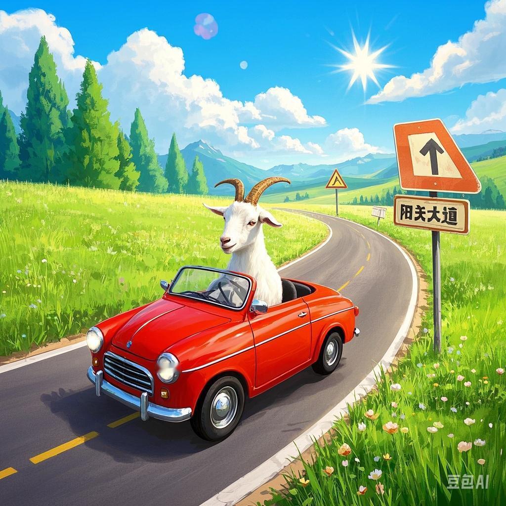 猴屁股，山羊当作了红灯，眼瞎！山羊开着 SUV 上路，见猴屁股以为红灯急刹，猴子