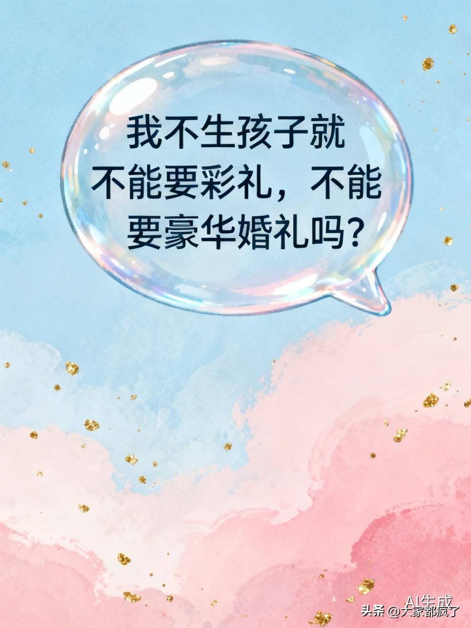我不生孩子就不能要彩礼，不能要豪华婚礼吗？
这是单位一女孩的呐喊。
她对象上班才