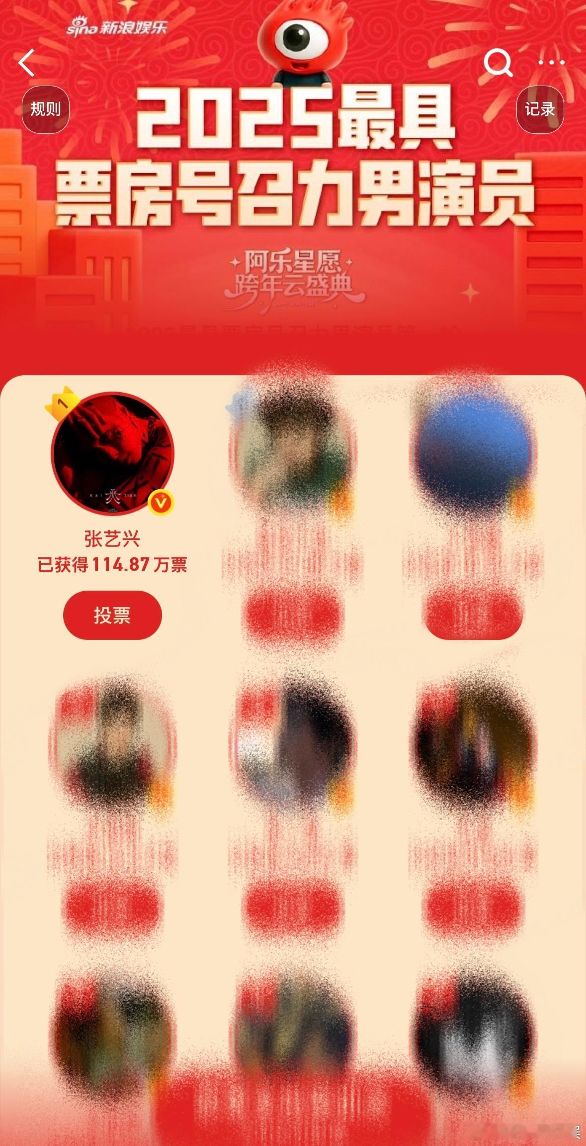 张艺兴票房号召力推荐值破百万 哇！在“阿乐跨年星愿云盛典”2025最具票房号召力