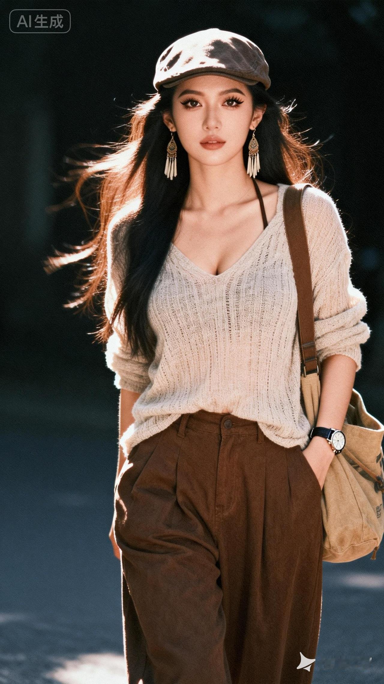 复古风穿搭指南：米色毛衣+棕色长裤，轻松优雅！