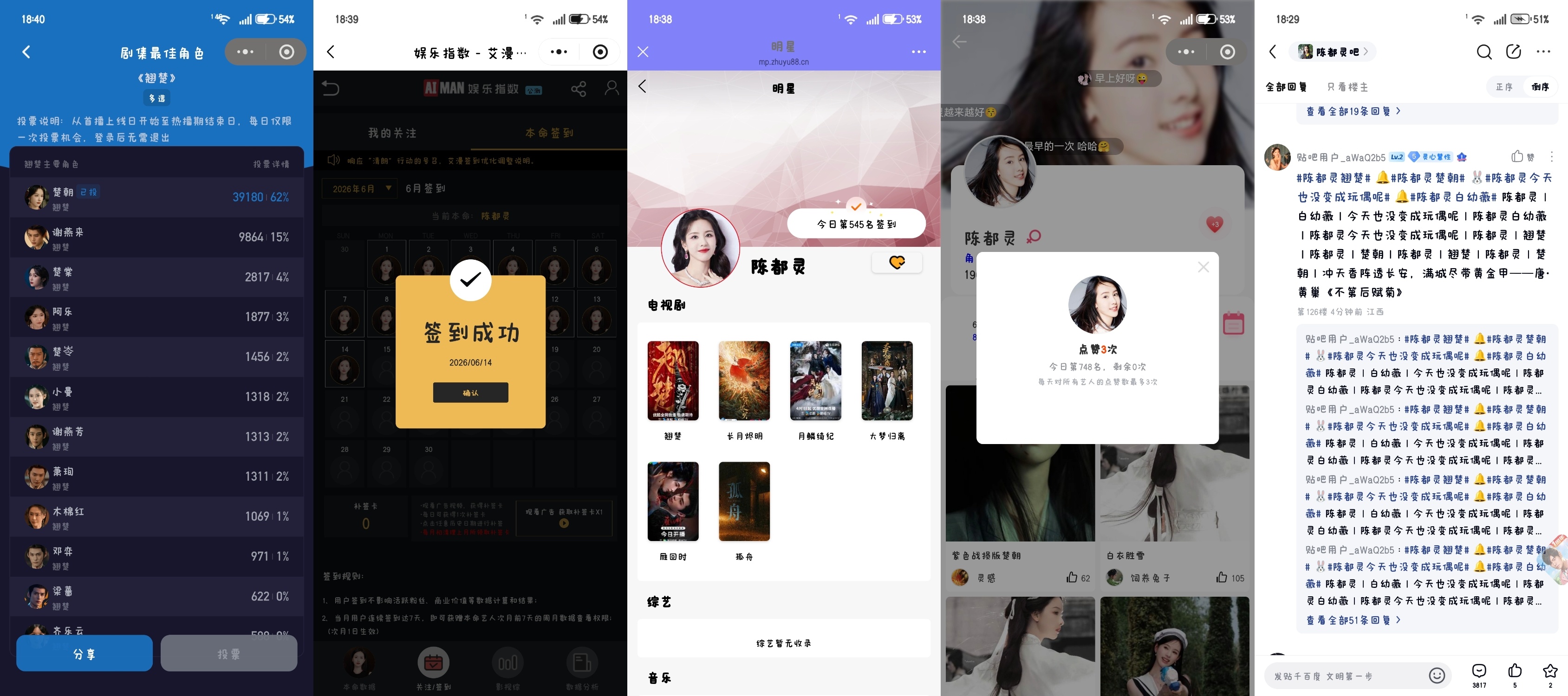 陈都灵楚朝🔔陈都灵V榜打卡有些没截做起来女孩们！ 