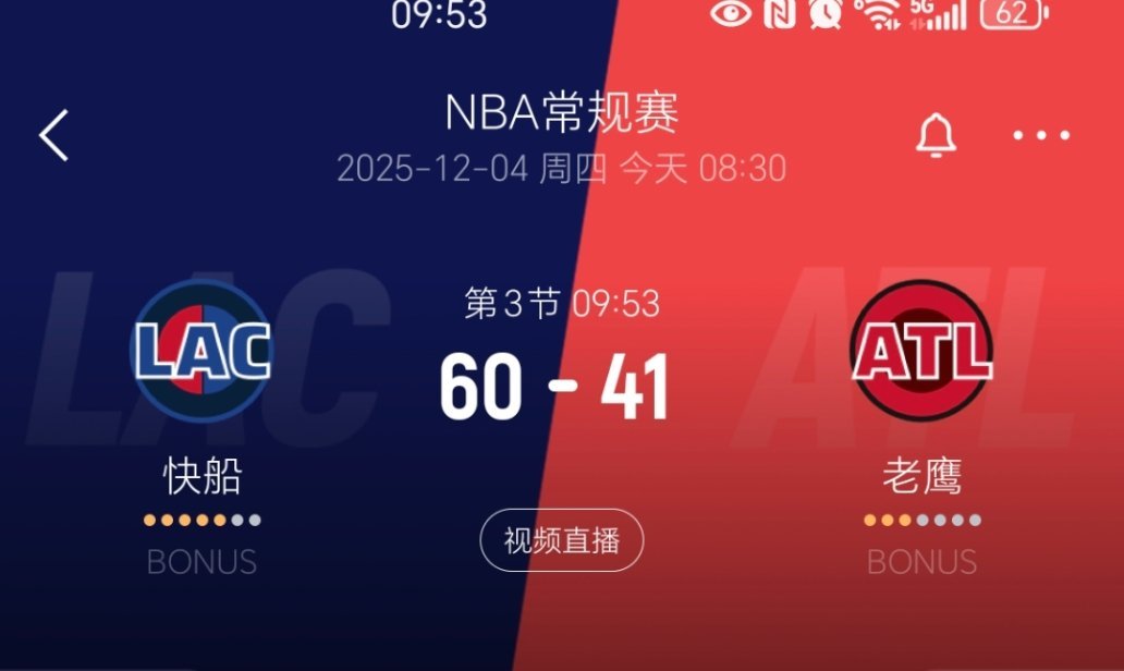 领先19分！快船vs老鹰