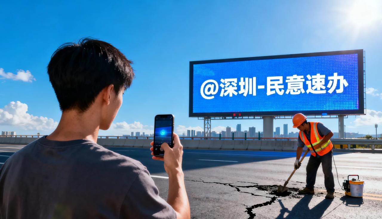 深圳小哥“随手拍”反映道路缺陷获“秒整改”，堪称城市治理范本。这背后是“@深圳-