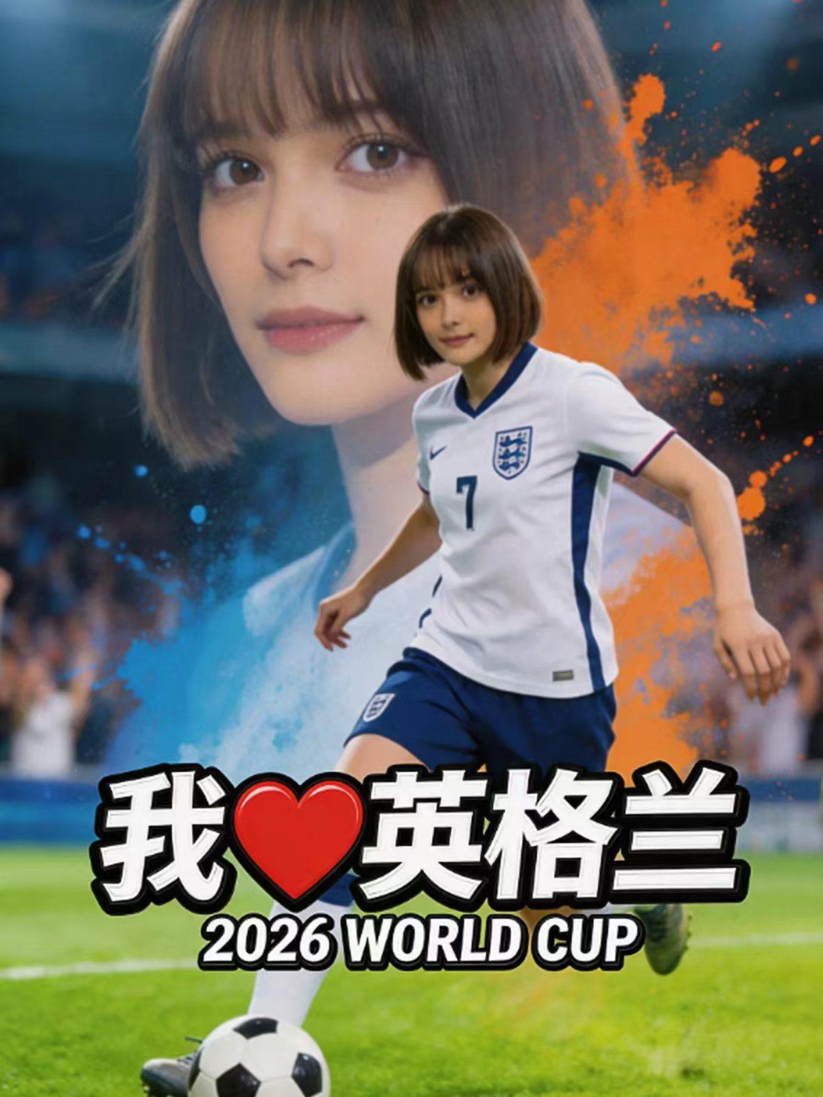 咱就是说｜我❤️英格兰！！
用自己的照片生成英格兰队打call图~
提示词：
超