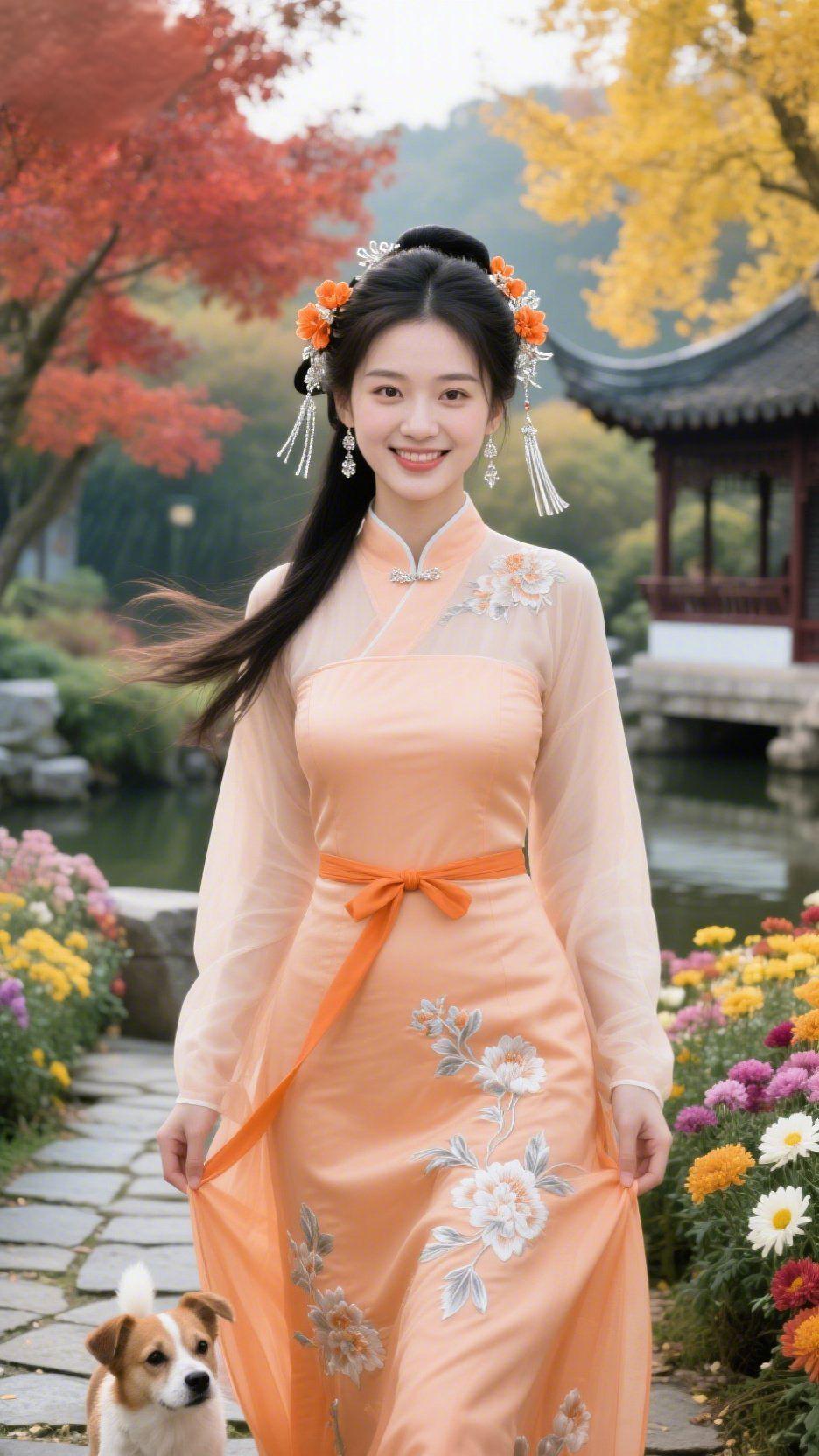 亭畔秋光醉人心
 
丹枫金杏两两相映，曲溪环古亭静静流淌。石板小路旁各色秋菊盛放