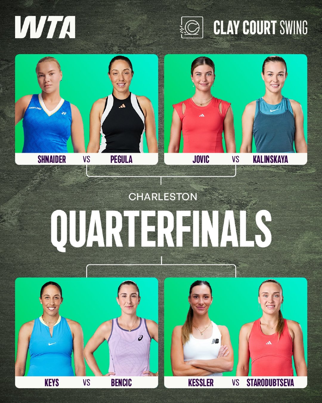 WTA500查尔斯顿站八强对阵📜佩古拉 vs 施耐德约维奇 vs 卡林斯卡娅凯