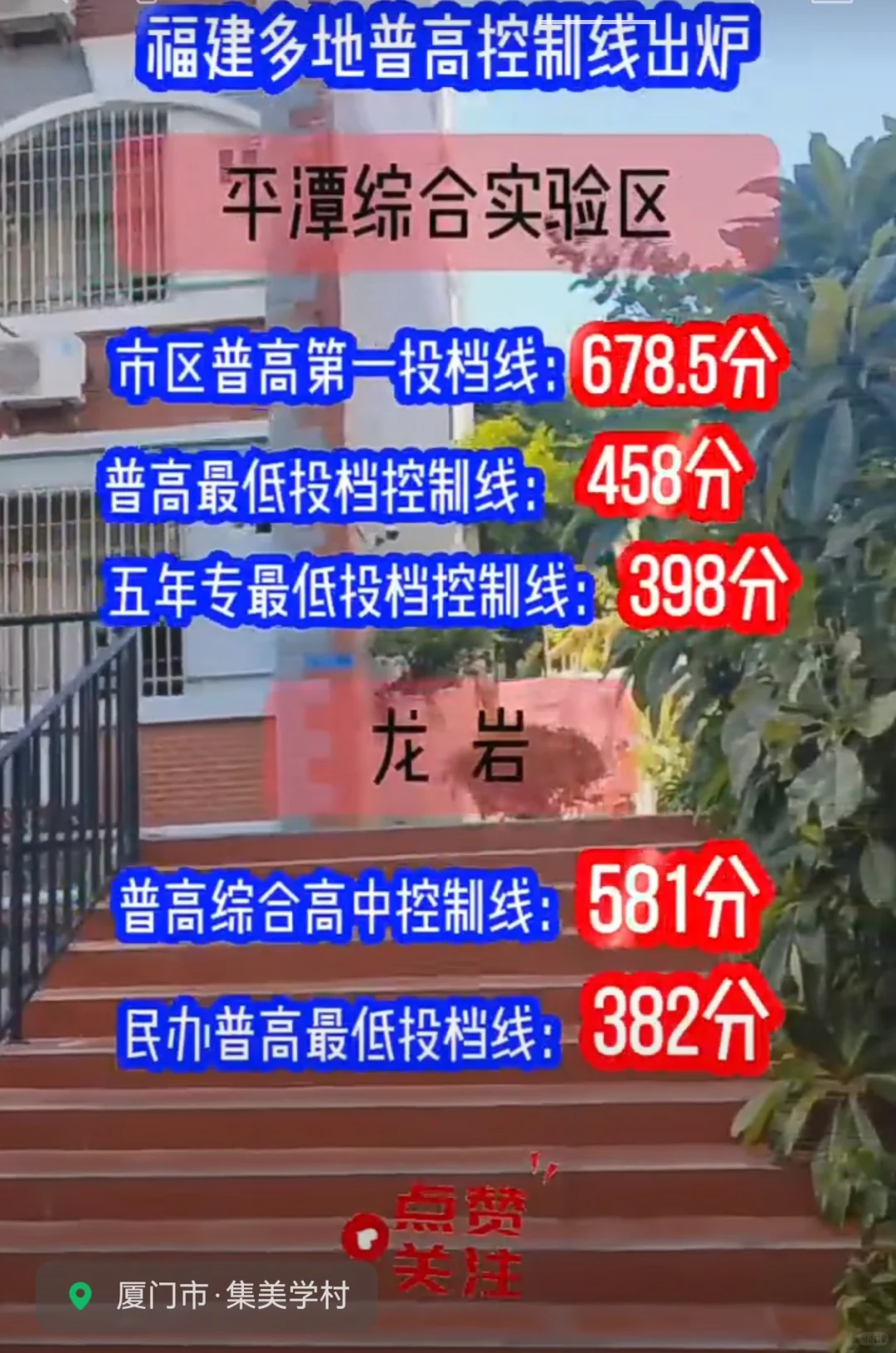 福建平潭、龙岩普高最低投档线公布，最低只有382，大家有何感想， 请在...