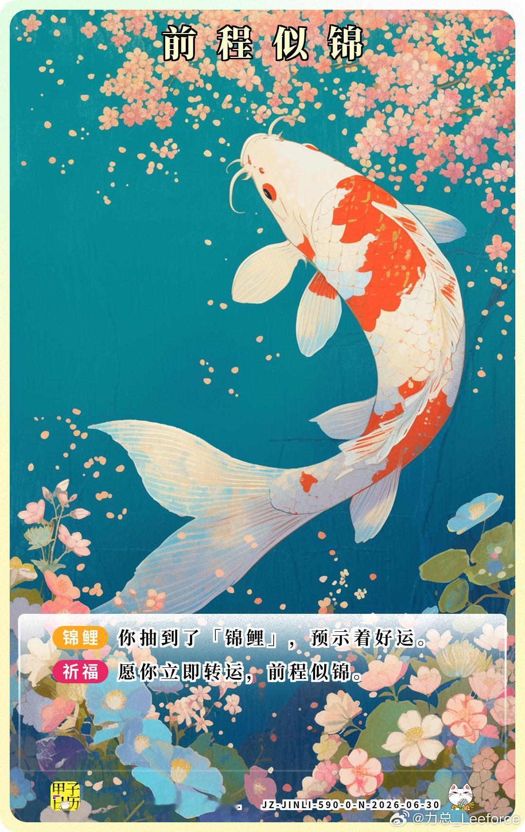 锦鲤 愿你立即转运，前程似锦。 