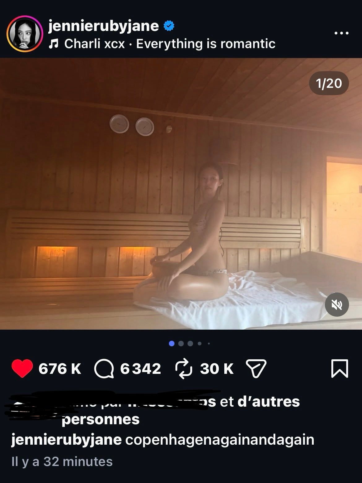 Jennie 在最新IG贴文中使用了来自 Brat 的收录曲 Everythin