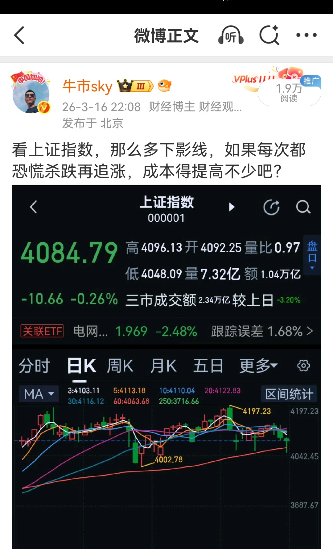 今天又是一个下影线。 