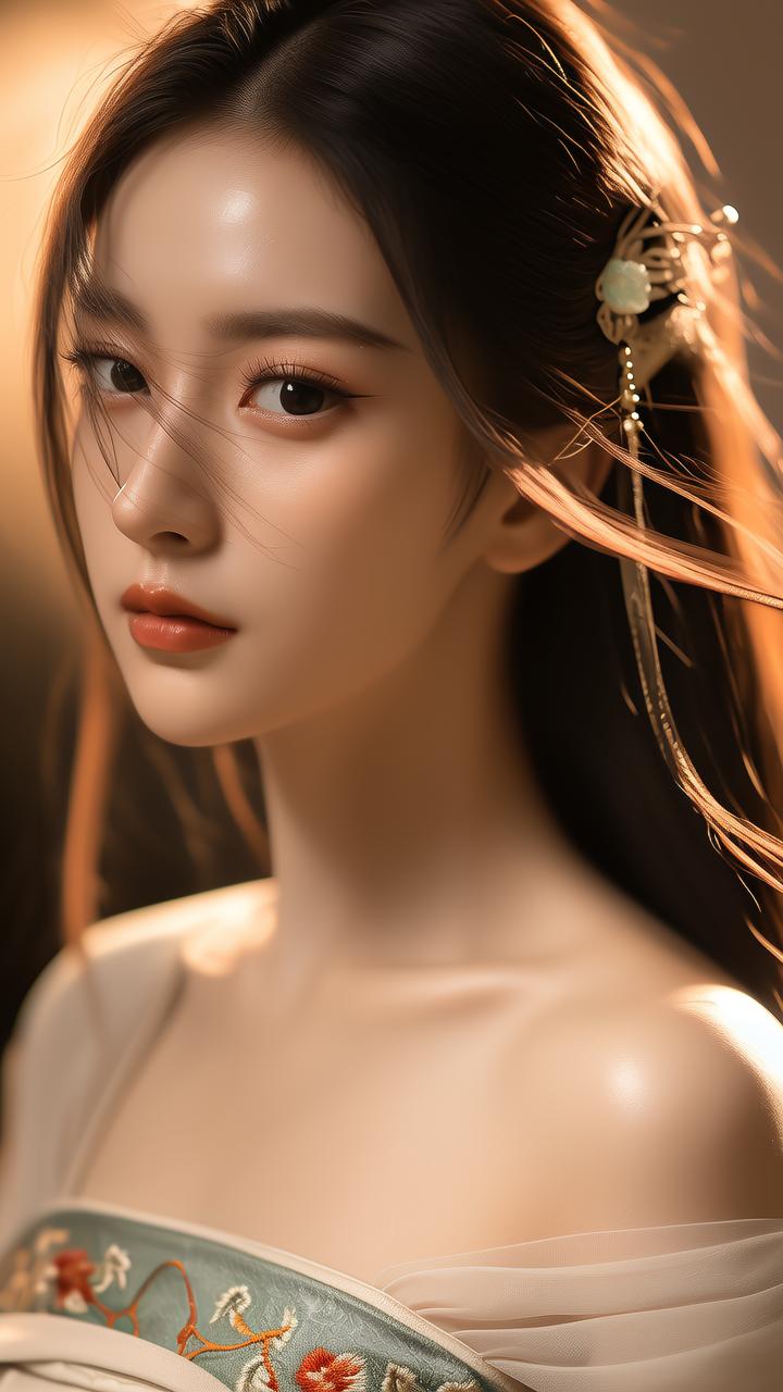 古风少女，惊艳的侧颜，精致的妆容，古典的饰品，宛如画中人。