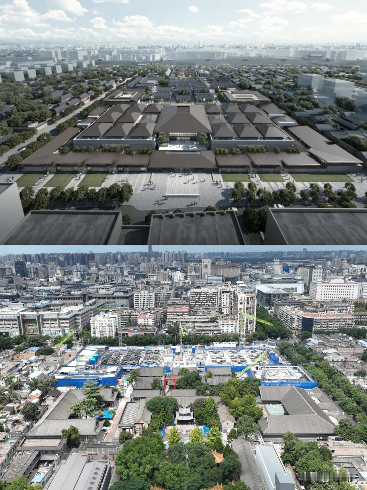 碑林博物馆改扩建鸟瞰实拍来啦！项目整体在原址以北展开建设，共分东、西以及北部三个
