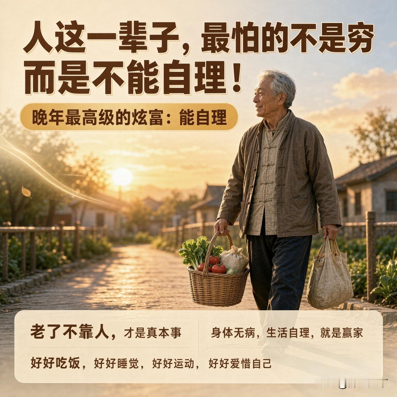 人这一辈子，最怕的不是穷，而是不能自理！晚年最高级的炫富，就俩字。

老话说得好