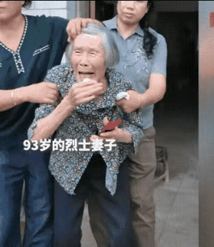 93岁的老人跪在画像前，双手抚着画中年轻士兵的脸，哭得浑身发抖。那句“你终于回家