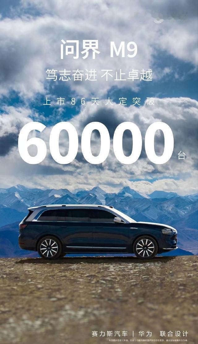 问界M9上市86天 大定破60000台！
上市不到3个月问界M9大定已经突破了6
