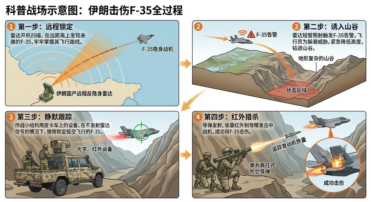 伊朗击伤F-35全过程
1. 第一步：远程锁定
伊朗国产远程反隐身雷达开机扫描，