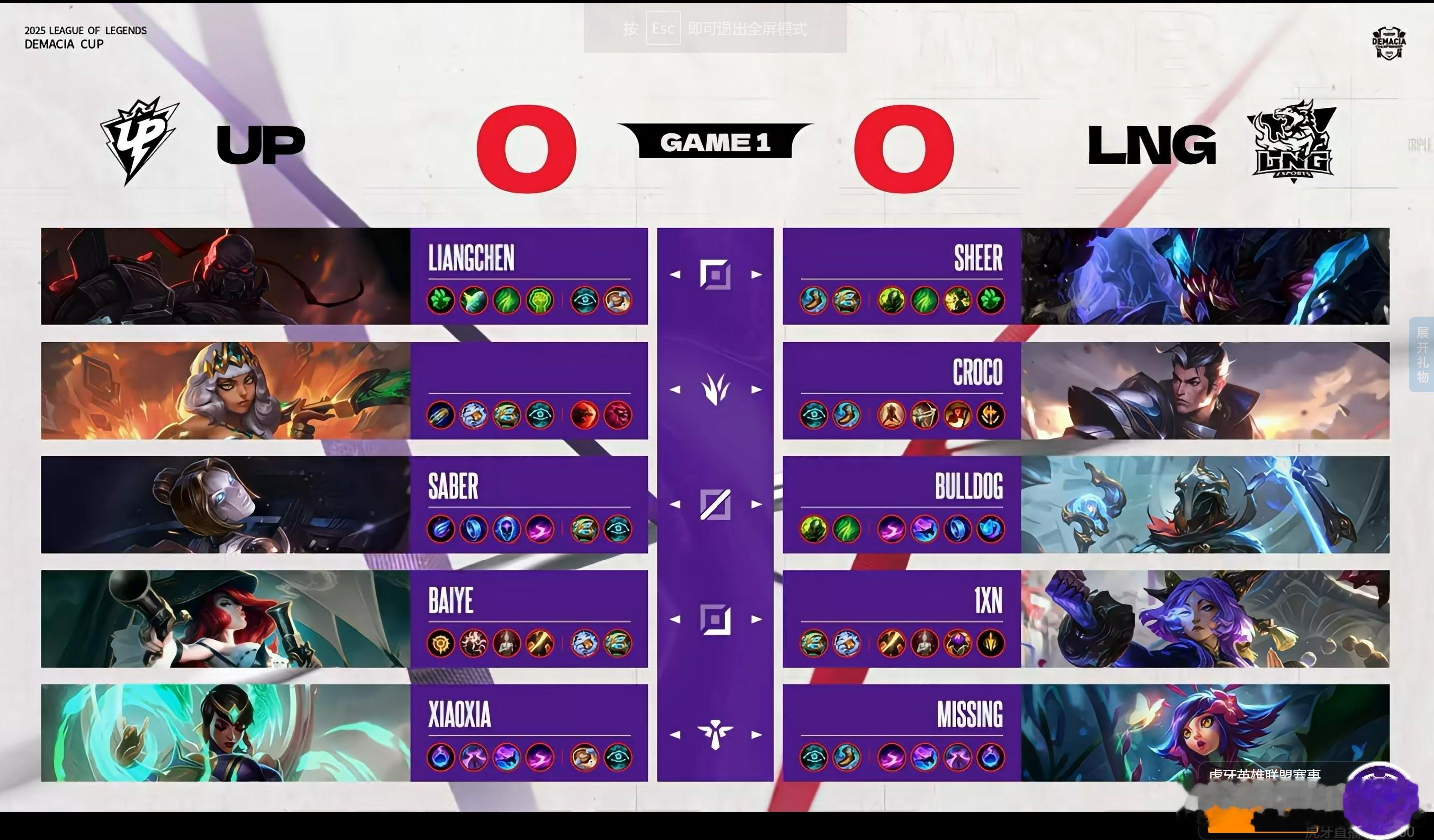 【2025德玛西亚杯 第一阶段】up对战lngUP vs LNG 第一局阵容如下