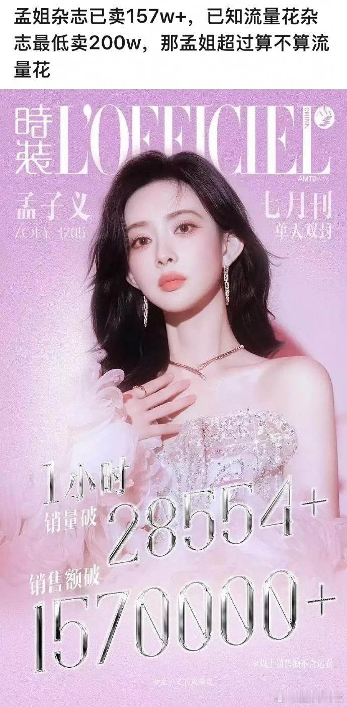 孟子义这次杂志销量是不是还挺不错的，一小时销售额157w ​​​
