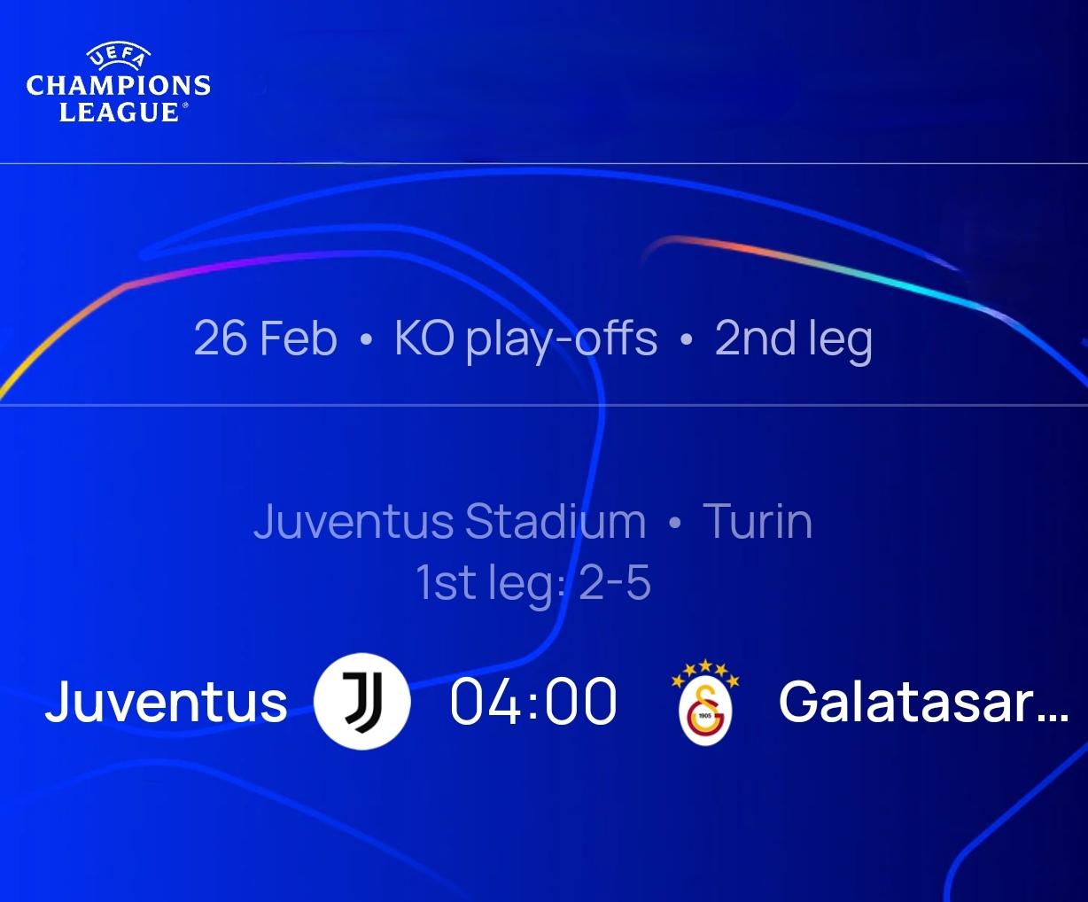 本周四4点欧冠 附加赛淘汰赛尤文图斯主场迎战加拉塔萨雷次回合的比赛。

本场主裁