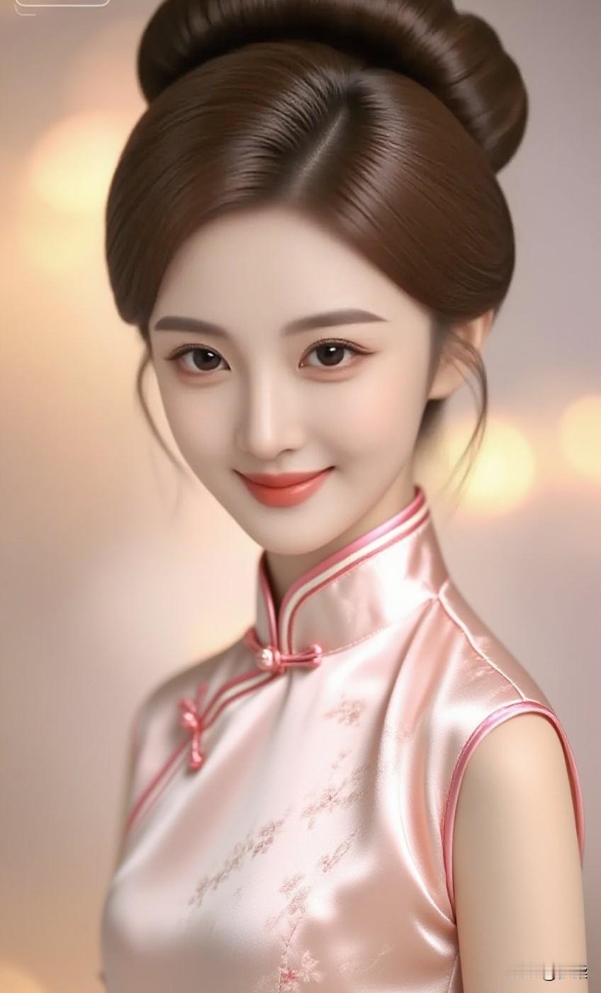 温柔古典的东方美人，粉色的旗袍尽显优雅气质