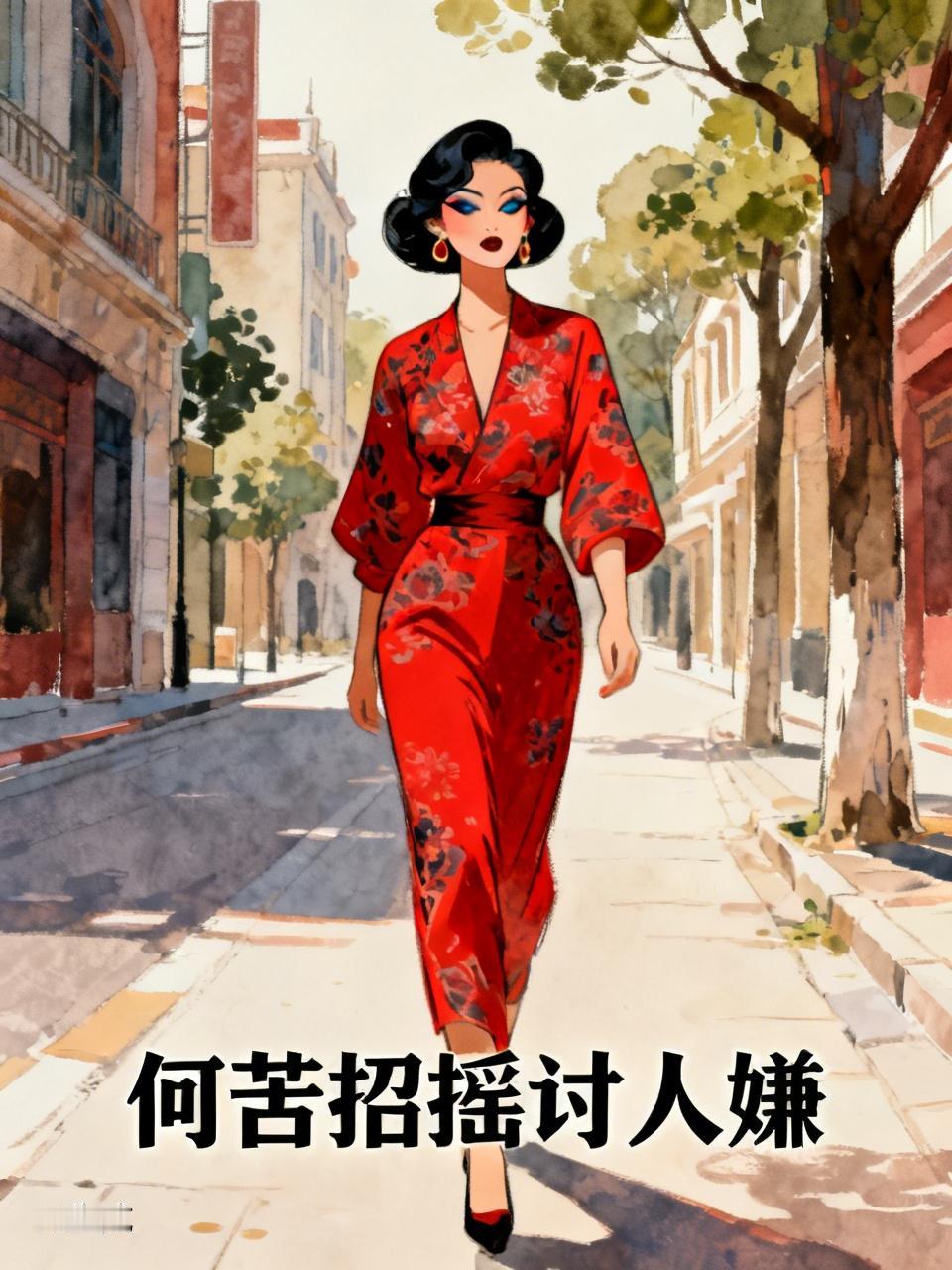 在街上看见一位浓妆艳抹的老雨人

前凸后翘点线全，
胭脂水粉残眉间。
圆臀扭动无