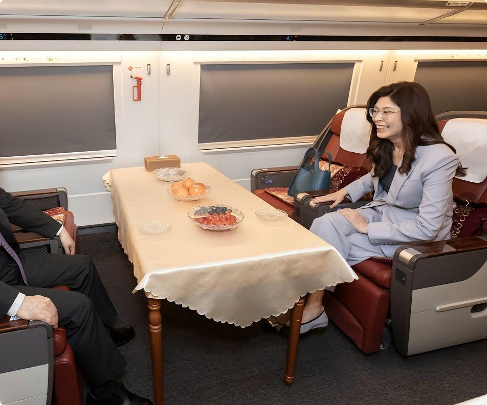 我觉得我们安排郑丽文坐高铁从上海去南京是一步妙棋，每小时350千米的时速足以证明