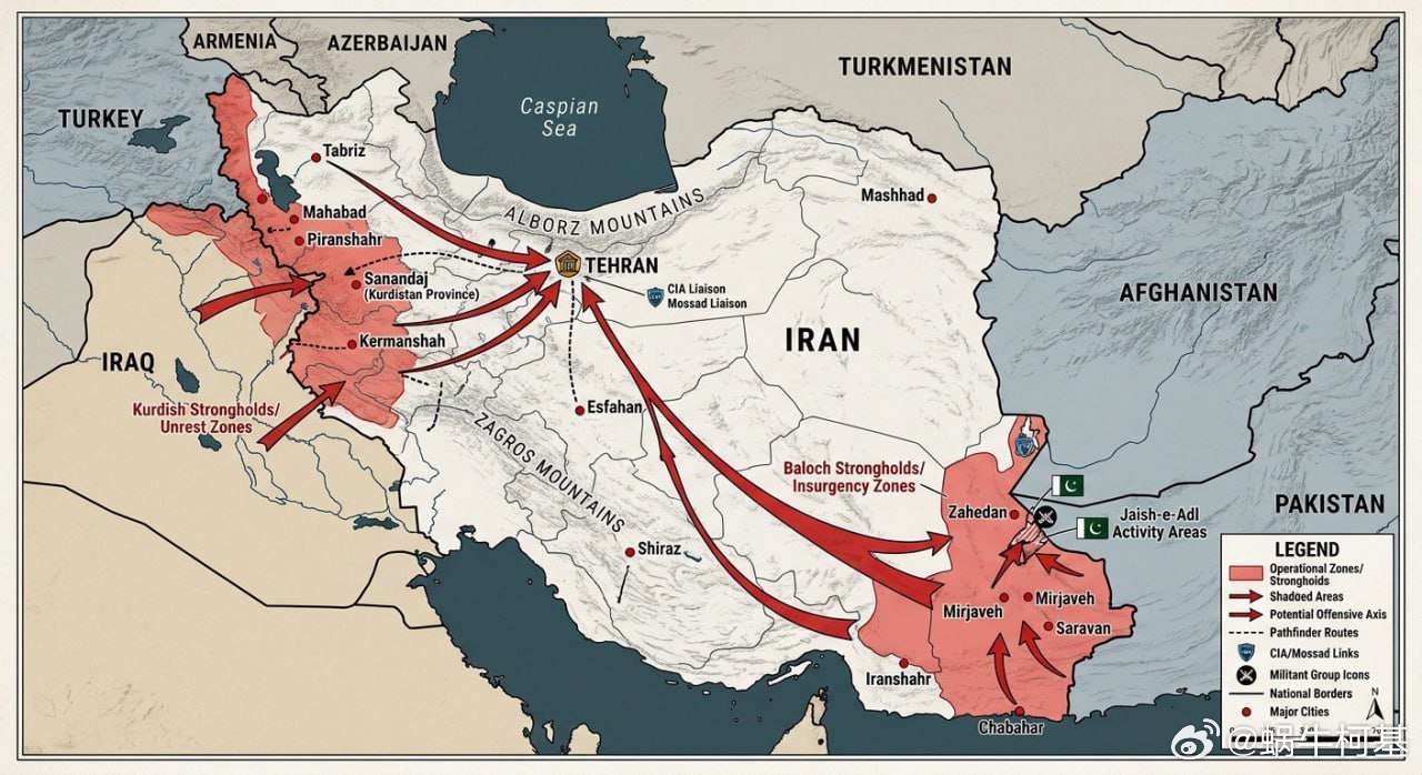 特朗普的野望……且不说弱的要死的伊朗库尔德和俾路支能不能被煽动，光巴斯基民兵就能