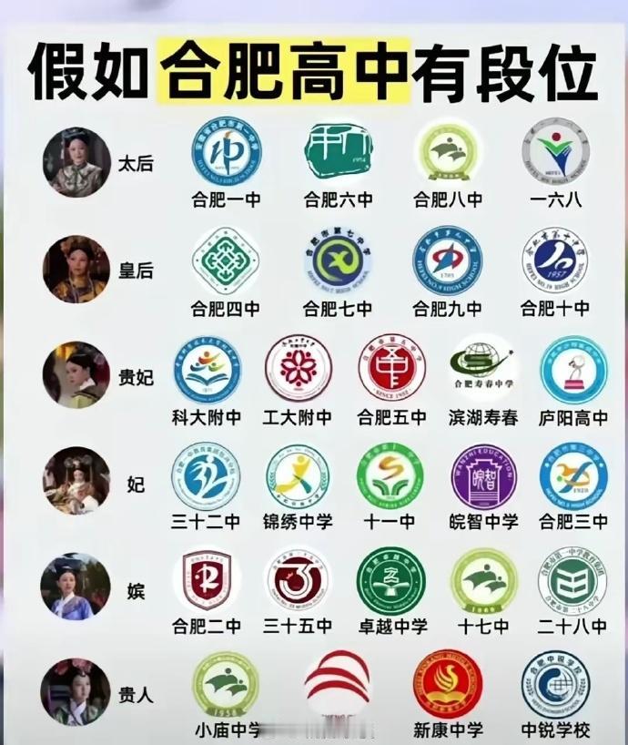 网友整理的合肥高中段位。太后和皇后段位的，进去基本都是本科了。