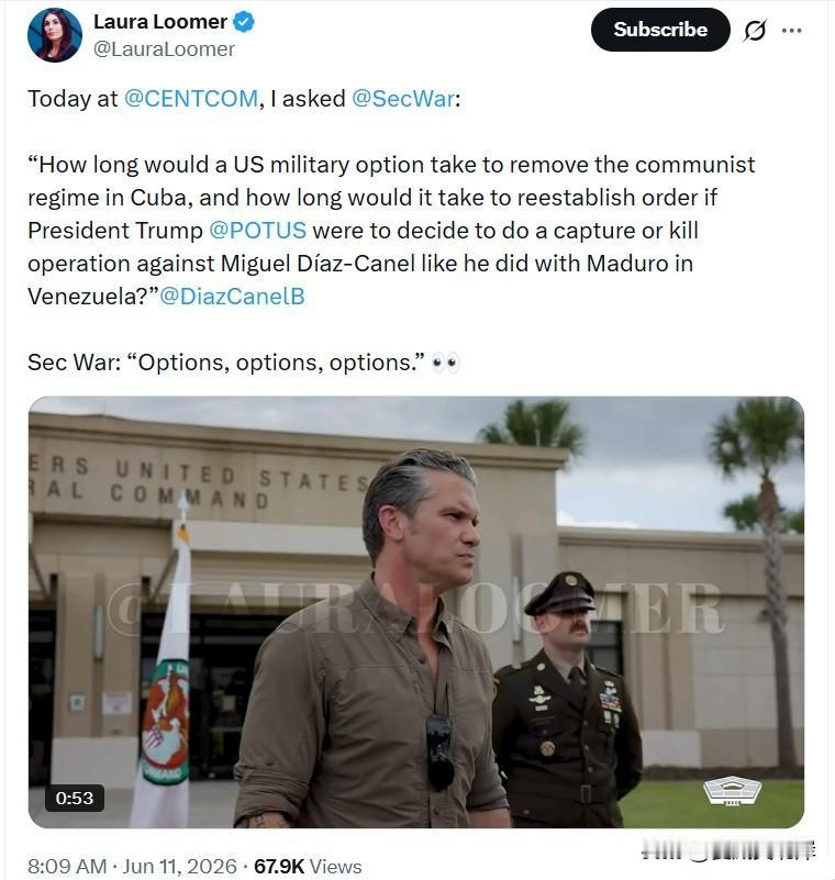 Laura Loomer ：
 
今天在@CENTCOM（美国中央司令部），我向