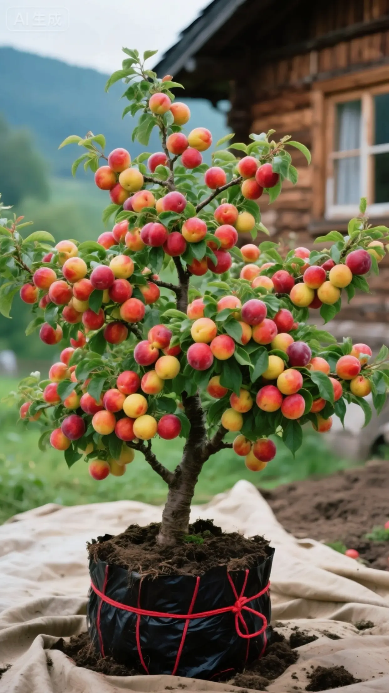 清晨薄雾轻笼，国峰七号李子缀满枝头，颗颗凝着剔透晨露，紫黑油亮，覆着一...